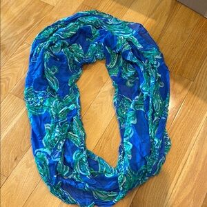 Lilly Pulitzer Blue and Green Infinity Scarf with Floral Patterns